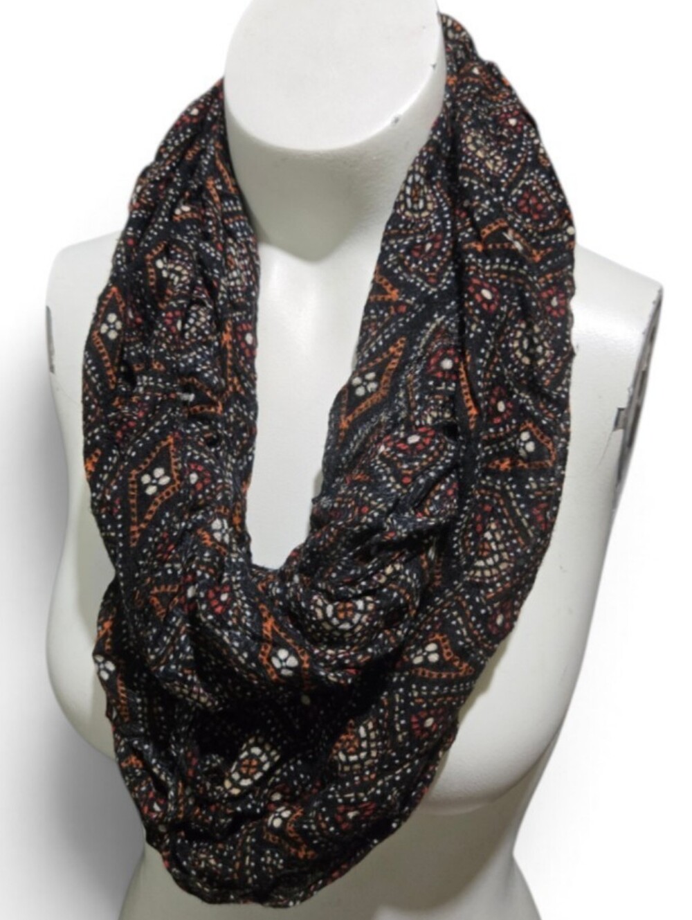 Boho Tribal Print Infinity Scarf Navy Rust Geometric Lightweight
